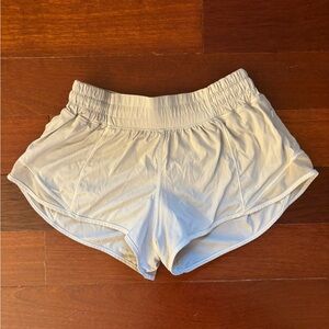 Lululemon Hotty Hot Low-Rise Lined Short 2.5”. Size: 4.
Color: light grey.